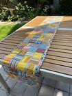 VTG 60'S MOD MULTICOLOR YELLOW BLUE QUILTED STRIPE PATCHWORK TABLE RUNNER  87X13