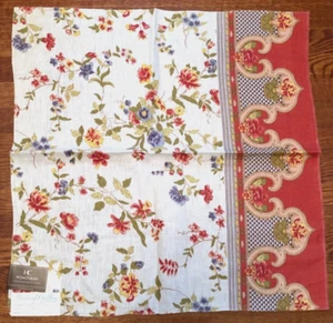 BAILEY & GRIFFIN Canton Rose in Red/Sage 26 x 26 1/2" Linen Floral Fabric Sample - Picture 1 of 3