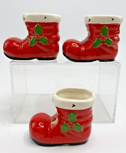 3 Vintage Ceramic Porcelain Christmas Santa Boot with Holly/Berry JAPAN 2 1/4" - Picture 1 of 11