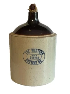 Antique Western Pottery Co. Denver Large Stoneware Jug Corn Cob Cork 15” Heavy - Picture 1 of 18