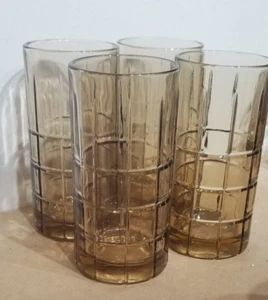 4 Anchor Hocking Tartan Tan Glass Tall 16 oz Iced Tea Tumblers Glasses - Picture 1 of 2