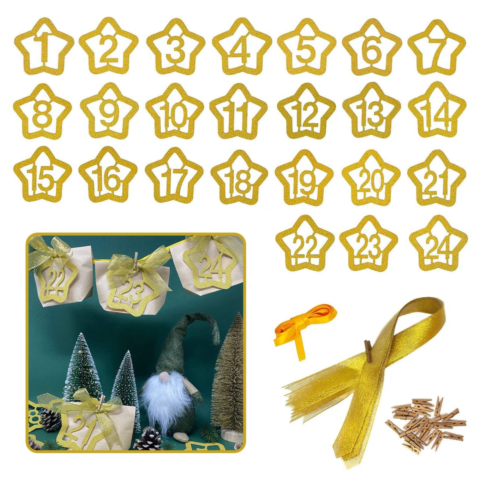 24 Zahlen Anhänger für DIY X-Mas Adventskalender Girlande Weihnachten in Gold - Bild 1 von 1