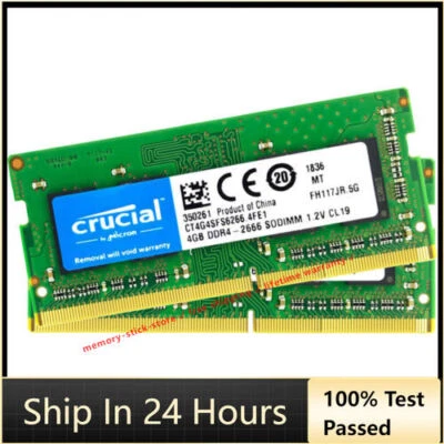 CRUCIAL DDR4 4GB x2 2666 PC4-21300 Laptop 260Pin SODIMM Notebook Memory RAM 2pcs - Image 1 of 4