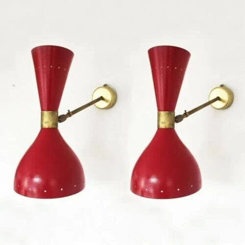 Wall Sconce Diabolo Sconce Fixture Style Italian Light lamp Red raw Brass Finish Cover