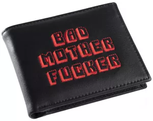 Black Red Embroidered Bad Mother Fu**er Leather Wallet As Seen in Pulp Fiction - Picture 1 of 4