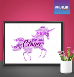 Personalised UNICORN WORD ART print - perfect birthday/keepsake/girl gift A4/A3 - Picture 1 of 3