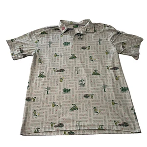 Waggle Polo Shirt Mens XXL Green Grey Gnome Lawnmower Print Golf Performance - Picture 1 of 7