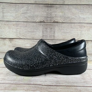 Crocs Neria Pro II Clogs Walking Nursing 205385 Black Gray Dot Womens 11 Slip On - Picture 1 of 10