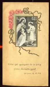 ANTIGUA TARJETA SANTA DE COMUNIÓN NIÑA CON SANTA TERESA Y JESÚS - Imagen 1 de 2
