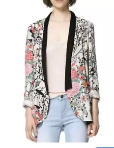 zara kimono jacket Floral Collarless Open Front Lg Reg $120 - Picture 1 of 6