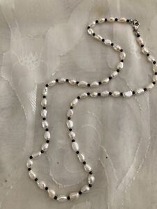 Pearl And Black Spinel Necklace 18 Inches