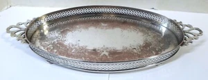 Antique CRESCENT SILVER PLATED TRAY - Pierced w/ ROCOCO Scrolls 11" Long - Picture 1 of 12