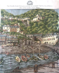 CLOVELLY ESTATE printed TAPESTRY CANVAS - CLOVELLY VILLAGE & HARBOUR 16 "square - Picture 1 of 8