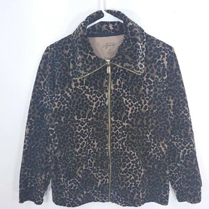 Chaqueta deportiva con cremallera Style & Co Petite con estampado de leopardo para mujer talla mediana” - Imagen 1 de 9