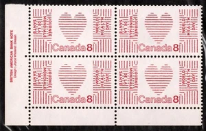 Canada Stamp Scott #560, 8c, Heart is Health, Plate Block of 4, LL, OG, MNH - Picture 1 of 1