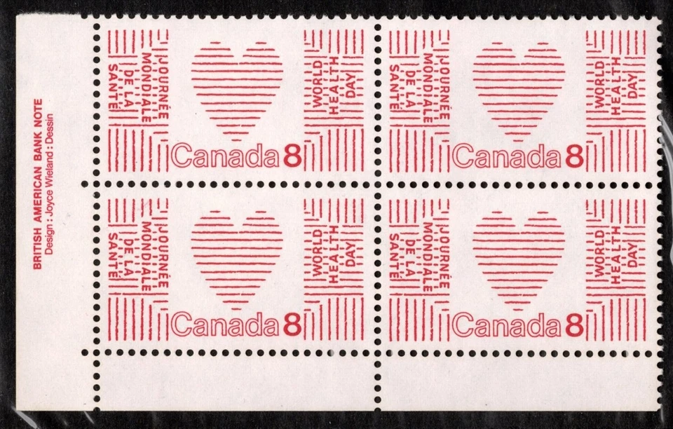 Canada Stamp Scott #560, 8c, Heart is Health, Plate Block of 4, LL, OG, MNH - Image 1 of 1