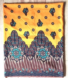 Fabric Vintage Block Print Cotton Bali Yellow Brown Border Mandala Floral 45x72" - Picture 1 of 5