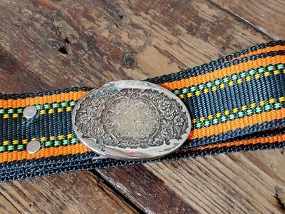 Retro 1981 O.C. Tanner Silverplate Belt Buckle 43" Nylon Belt Salt Lake City UT - Image 1 of 4