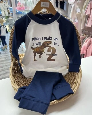 Personalised Boys Birthday pyjamas pjs 0-4y when i wake up 1 2 3 4 dinosaur Trex — 第 1/4 张图片