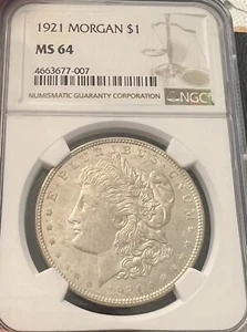 1921 Morgan Silver Dollar NGC MS64. Beautiful Coin PL Obverse Stellar Coin! - Picture 1 of 4