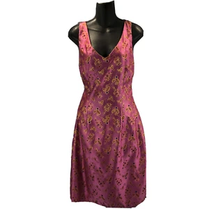 Vtg Mica Sz 10 Elegant Raspberry Asia Inspired Sleeveless Shift Paisley Brocade - Picture 1 of 9