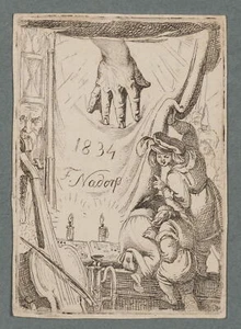 F. NADORP (1794-1876), Symbolische Szene mit Vorhang, 1834, Radierung Barock - Bild 1 von 5