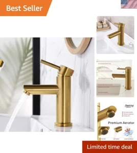 Single Hole Bathroom Faucet Single Handle Bathroom Sink Faucet Brushed Gold S... - Picture 1 of 7