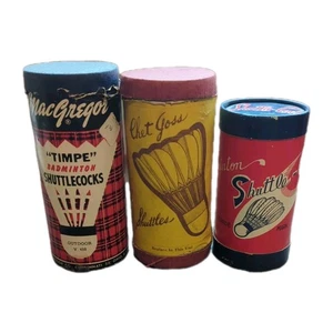 3 Vintage Badminton Shuttle Cock Containers & Shuttle Cocks - Picture 1 of 6