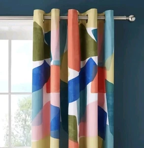 Stunning Dunelm Abstract Blocks blackout eyelet curtains 66x54 multicoloured - Picture 1 of 8