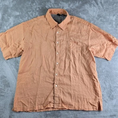 Camisa Saks Fifth Avenue Para Hombre XL Naranja 100% Lino Manga Corta Vacaciones Costeras Foto 1 de 4