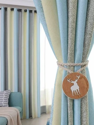 Cortinas degradadas a rayas de algodón y lino nórdico minimalista moderno dormitorio apagón Foto 1 de 4