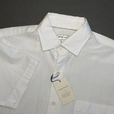 NEW Peter Millar Seaward Seersucker Cotton Sport Shirt Men’s Small Short Sleeve - Image 1 of 4