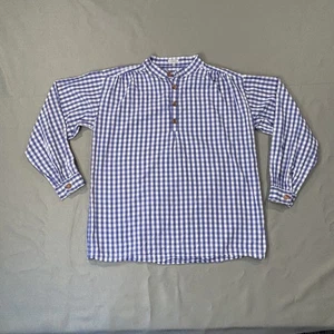 J Peterman Poet Hemd Herren L blau weiß Gingham Karo Popover Band Kragen - Bild 1 von 19