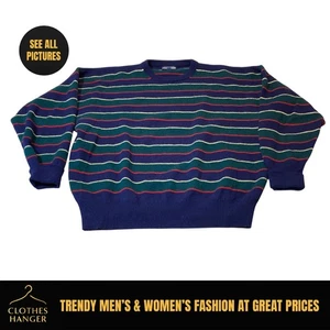 Suéter Lands End Para Hombres XL Azul Rayas Geelong Lana de Cordero Hecho en Gran Bretaña 7566 - Imagen 1 de 10