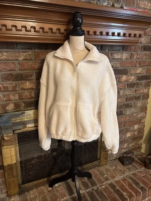 Chaqueta Sherpa Antigua Azul Marino Blanca Talla Mediana Recortada Nueva Con Etiquetas Foto 1 de 4