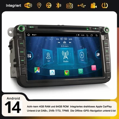 8" Android 14 Autoradio Für VW Golf 5/6 Passat Jetta Tiguan Touran EOS Polo Navi - Bild 1 von 4