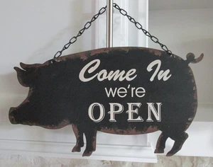 INSEGNA da parete aperta/chiusa cucina/deli metallo PIG~Primitivo/campagna francese casale - Foto 1 di 5