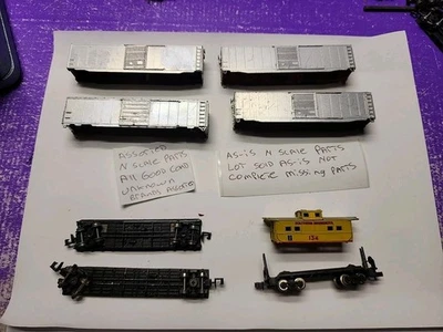 AS IS ASSORTED N SCALE RAILCAR LOCOMOTIVE PARTS LOT UNKNOWN BRANDS GOOD COND LOT - Image 1 of 4