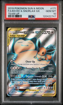 2019 Pokemon Sun & Moon Full Art Eevee & Snorlax GX Team Up #171 PSA 10 Gem Mint - Image 1 of 2