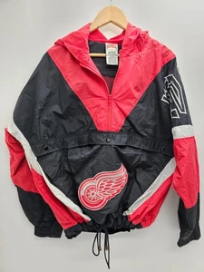 Nutmeg Mills Detroit Red Wings Jacket Pullover Windbreaker Hooded L Vtg NHL - Picture 1 of 9
