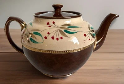 Vintage Sadler Teapot Brown , Teal/Gold Leaf Accents Staffordshire England 5.5" - Imagem 1 de 4