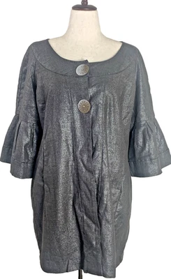 LAL Live a Little Gray Metallic Linen Blend Swing Blazer Jacket Size XL - Image 1 of 3