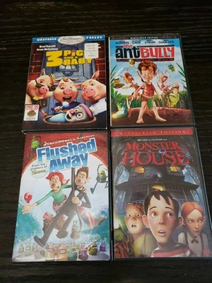 4 Family Animated DVD Lot Ant Bully Flushed Away Monster House 3 Pigs & A Baby Foto 1 de 4