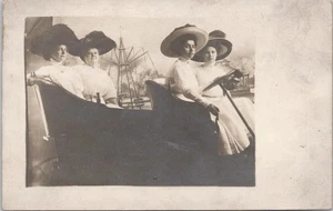 RPPC Postcard Four Lovely Ladies Large Hats Studio Photo Automobile - Picture 1 of 2