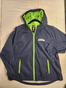 LADIES SEATTLE SEAHAWKS HOODED WINDBREAKER FULL ZIP NFL GEAR BLUE GREEN THUMBS - Picture 1 of 8