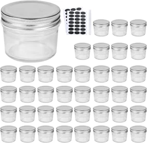 4Oz Glass Jars with Lids(Silver),Mason Jars,Ideal for Honey,Jam,Wedding Favor,Di - Picture 1 of 12