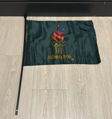Vintage Emerson 1996 Atlanta Olympics USA Flag Banner Green w/ Olympic Logo NWT - Image 1 of 4