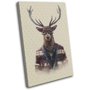 Hipster Watercolour Deer Stag Animals SINGLE CANVAS WALL ART Picture Print - Picture 1 of 1