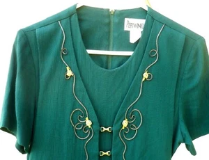 VTG PERIWINKLE BRAND M S ST PATRICKS DAY GREEN PLEATED 3D ROSES VEST DRESS WOMEN - Picture 1 of 9