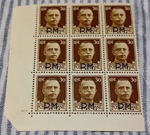 REGNO BLOCCO DI 9 POSTA MILITARE 30 CENT. NUOVI ** MNH ANGOLO FOGLIO - Foto 1 di 2
